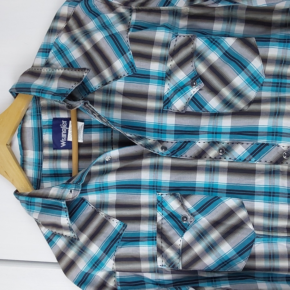 Wrangler |Mens Blue,Black Plaid Western Yoke Snap Button Down Shirt Cowboy Sz.L
